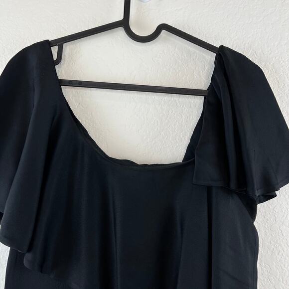 Jill Stuart Black Crepe Satin Ruffle Asymmetrical Neckline Jumpsuit Size 8 - Picture 6 of 12